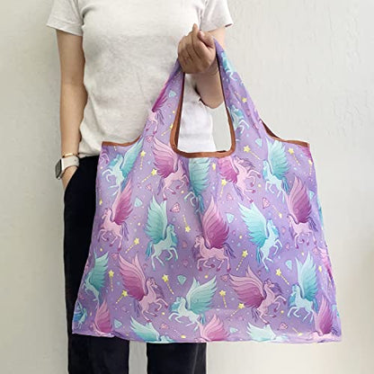 allydrew Large Foldable Tote Nylon Reusable Grocery Bags - color: Set of 2, Pegasus, size: Large & Small (Set of 2)