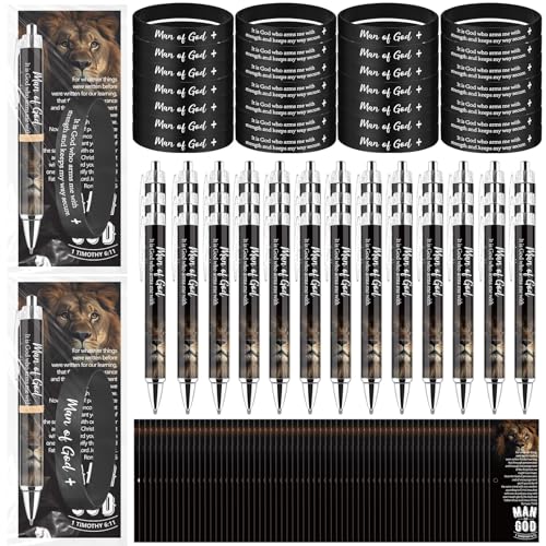 50 Sets Man of God Gifts Bulk Christian Ballpoint Pens with Man of God Bracelets Wristbands Bible Verse Cards for Father Church Dad Godfather Pastor Office Employee Religious Party Favors (Style A) - style: Style A
