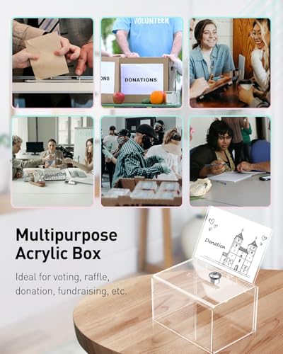 Uniclife 6.3"x 4.6" x 4"Clear Thickened Acrylic Donation Box with Slot Lock