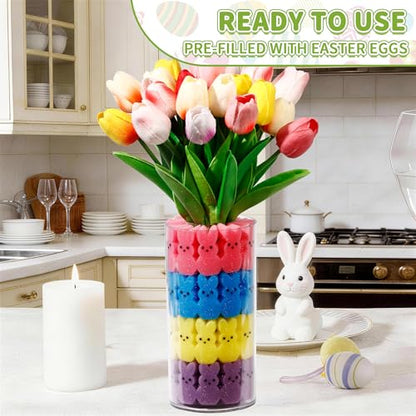 ALFEVA Easter Decorations-Vase in Vase and 44 Peeps Bunnies Filler, Easter vaseset Ready to Display，Spring Decorations for Home Table (No Flowers - size: 3.9"/2.1" Vase&Bunny No Flowers