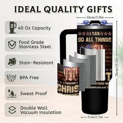 Christian Gifts for Men, Christian 40 oz Tumbler with Handle - color: Christ-Black
