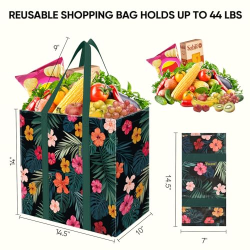 BALEINE 4 PK Grocery Bags Reusable Shopping Bags with Reinforced Bottom, Heavy Duty Foldable Tote Bags (Blossom Season) - color: Blossom Season, size: 4 PK