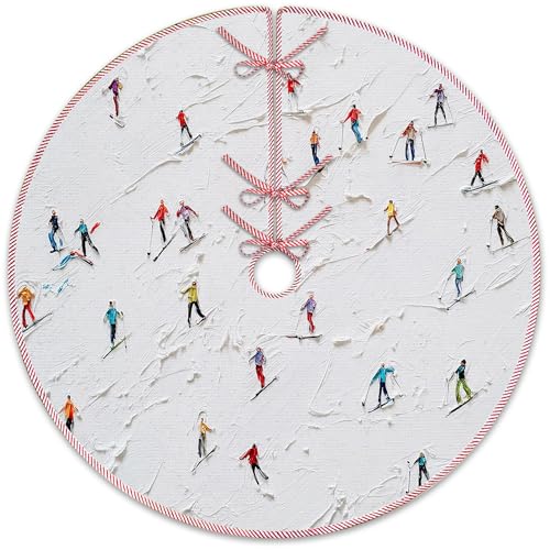 Winter Skiing Christmas Tree Skirt, Farmhouse Country Snowy Tree Skirt, Rustic Ski Xmas Tree Mat Ornaments for Winter New Year Home Party Holiday Indoor Decor, 36 Inch - color: Skiing