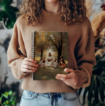 bitCNY Christian Notebook 5.5x8.3 Inches – Jesus with Children Illustrated Faith Journal, Religious Spiral Notebook for Bible Study or Gifts - color: white-Jesus with Children