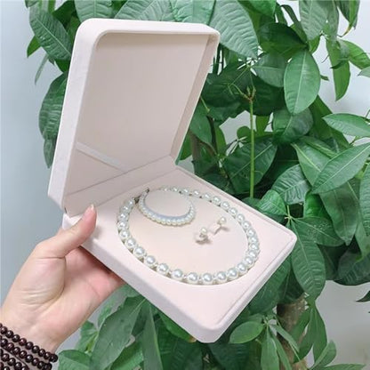Jewelry Velvet Box Pearl Necklace Earring Bracelet Gift Display Case Wedding Jewelry Storage Holder (Beige For Pearl Necklace Earrings Bracelet) - color: Beige For Pearl Necklace Earrings Bracelet