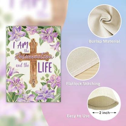 Christian Easter I Am The Resurrection and The Life Decorative - color: Easter Flower Cross