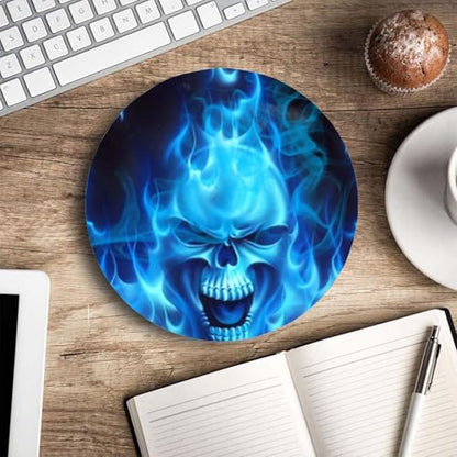 Mouse Pad, Blue Flaming Skull Mouse Pad, Mouse Mat Round Mouse Pad Non-Slip Rubber Base Round Mousepad for Laptop PC Office 7.9×7.9×0.12 inches - color: Blue Flaming Skull