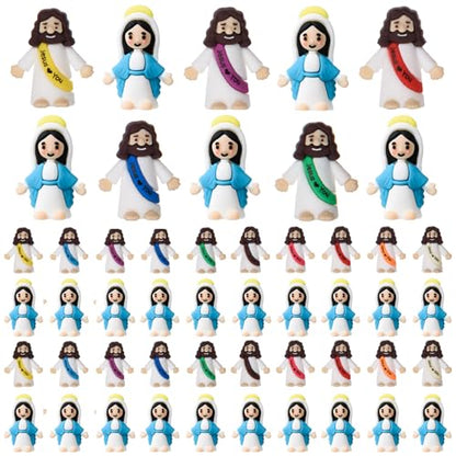 40 Pcs Mini Jesus Loves You Figurines Tiny Virgin Mary Figurines Little Miniature Religious Christ Savior Figures to Hide and Seek for Sunday Easter Egg Stuffers Gift (Multicolor&Blue)