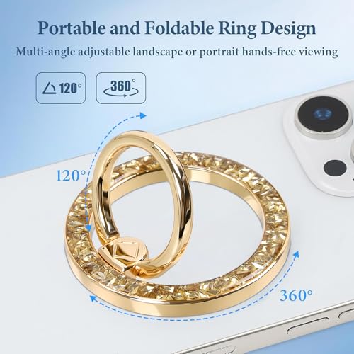 Magnetic Phone Ring for MagSafe Grip [Super Magnet] StylishTwinkle Design Ring Holder Stand, magsafe pop Socket (Gold) - color: Gold