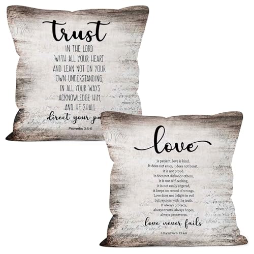 Christian Scripture Trust in the Lord Love is Patient Throw Pillow Covers 18x18 Set of 2, Bible Verse Proverbs Corinthians Decor Pillow Cases for Bedroom Living Room, Religious Pillowcases - color: Christian-13