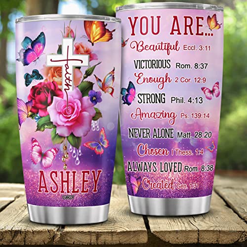 CUBICER Personalized Coffee Tumbler Flowers Customized Name Travel Mugs Oz Christian Gifts For Mom Women Stainless Steel Cups Insulated Tumblers Inspirational Quotes Mothers Day - color: Christian