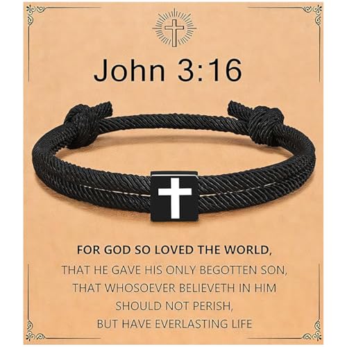 Baptism Gifts for Boys,Braided Rope Cross Bracelet for Kids,First Communion Gifts Boys Christian Christening Graduation - color: John3:16