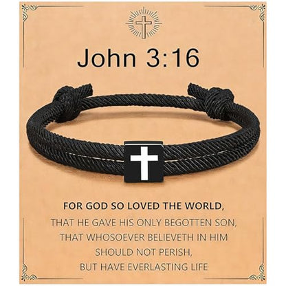Baptism Gifts for Boys,Braided Rope Cross Bracelet for Kids,First Communion Gifts Boys Christian Christening Graduation - color: John3:16