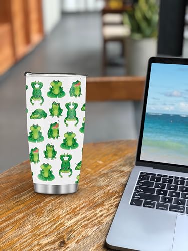 WIRESTER 20 OZ Stainless Steel Tumbler With Lid, Double Wall Vacuum Insulated Tumbler, Coffee Travel Mug Cup for Hot Cold Drinks - Green Frog Funny Playful Postures - color: Green Frog Funny Playful Postures