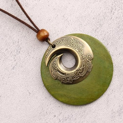 Leather Necklace for Women Long Boho Pendant Hippie Choker Necklace Bohemian Layered Leather Rope Wooden Jewelry Gifts - style: Wood Pendant Necklace