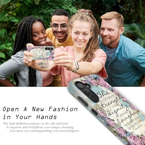 Compatible for Samsung Galaxy S25 5G Case, 2 Layer Hard Shell Silicone Cover 2 in 1 Shockproof Protective Phone Case,Bible Verse Proverbs 31:25,Purple Flowers - color: Bible Verse Proverbs 31:25,Purple Flowers, size: S25