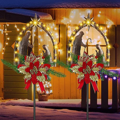 Moukeren 2 Pcs 3.5ft Nativity Scene Outdoor Light up Yard Stakes, Rustic - style: Rustic