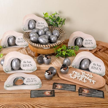 120Pcs Easter Empty Tomb Eggs, 30 Set Resurrection Egg Tomb Card with Cross - color: 30 Set