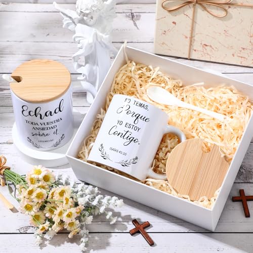 Maxdot 6 Sets Christian Gifts for Women Men Christian Mugs Bulk 12oz Coffee Mug with Lid Handle Spoon Religious Inspirational Scripture Ceramic Cup for Sunday School Vbs Grandparents(Spanish) - style: Spanish