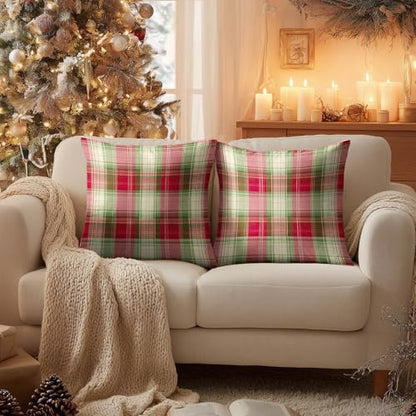 HOMETITUTE Set of 2 Christmas Plaid Throw Pillow Covers 18x18 Inch - color: Christmas Throw Pillow Covers #01