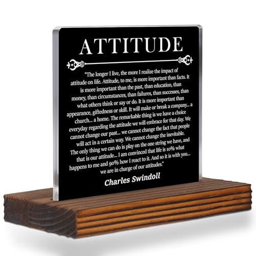 Attitude Acrylic Desk Sign, Motivational Quote Gift for Men Women, Inspirational Speech Plaque for Office Desk, Leadership Mindset Decor for Boss, Graduate, Teacher, Coach, Retirement EC388 - style: Attitude