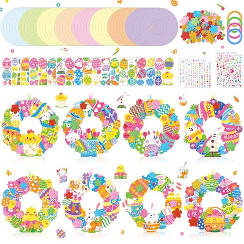 Hollowfly 48 Sets Easter Wreath Craft Kits, 8 Paper Designs with Stickers - style: Easter