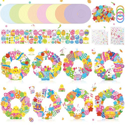 Hollowfly 48 Sets Easter Wreath Craft Kits, 8 Paper Designs with Stickers - style: Easter