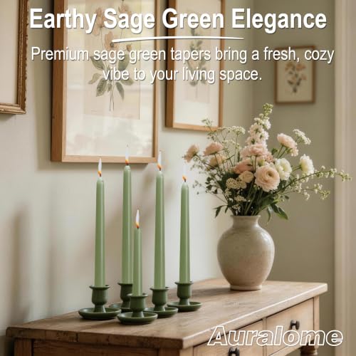 Sage Green Taper Candles - 10 Inch Dripless Smokeless Candlesticks 12 Pack Unscented Tapered Candle Paraffin Wax Long Slow Burning Tall Candle Sticks for Dinner St. Patrick's Day - color: 12-sage green, size: 12 Pcs