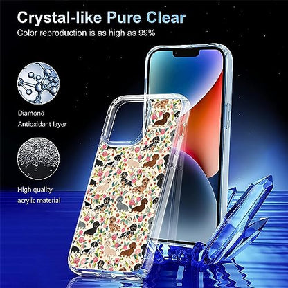 Compatible with iPhone 15 Pro Case, Cute Dog Funny Dachshunds Dog Florals iPhone Case Clear Shockproof Slim Soft TPU Protective Case - color: Pattern-15, size: iPhone 15 Pro (6.1 inch)