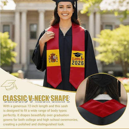 National Flag Graduation Stole Sash - 72" Long Unisex Honors Stole for Students - color: Spain
