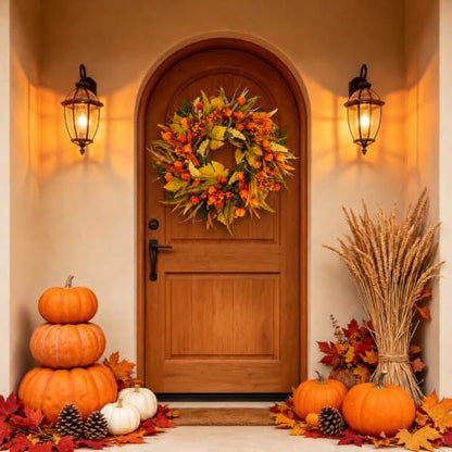 Grooy 24 Inch Artificial Fall Wreath for Front Door