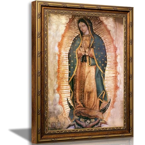 Vintage Gold Framed Wall Art Moody Our Lady of Guadalupe Painting - Virgin Mary Canvas Art, Gothic Catholic Christian Madonna Picture Wall Decor for Prayer Room Gift, 12x16in - color: Our Lady, size: 16"L x 12"W