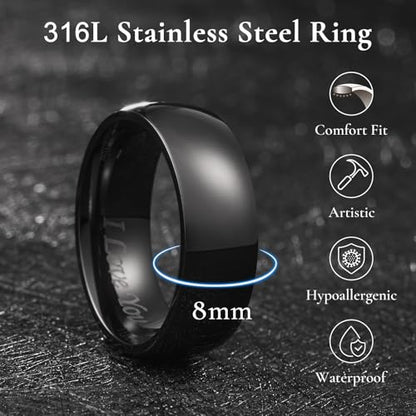 King Will 316L Wedding Band for Men Women, 4-8mm I LOVE YOU Dome Size 4-15 - color: D-Black-8mm