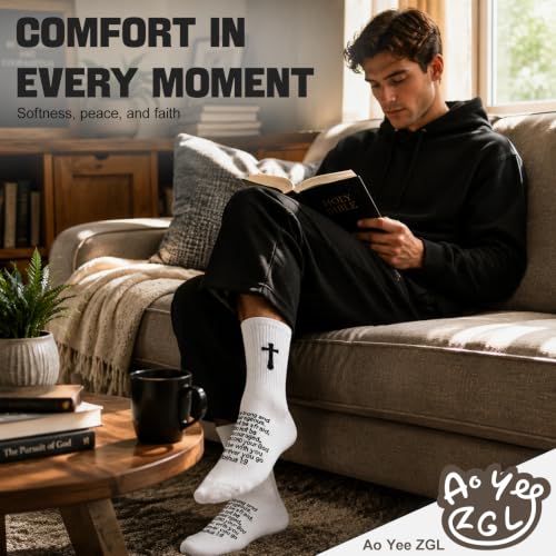 3 Pairs Unisex Cross Socks,Gifts for Christian: Easter Christmas - color: Joshua 1:9 - White