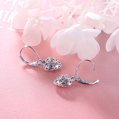 S925 Sterling Silver Heart Dangle Drop Earrings for Women Jewelry Gift - style: Heart Drop.