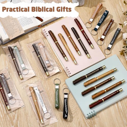 Feifeiya 25 Sets VBS Christian Church Gifts Bulk Bible Verse Plastic Gel Pen Religious Silicone Keychains Scripture Bookmarks for Men Women Empowerment Sunday Study Group Gifts(Wood Color) - color: Wood Color