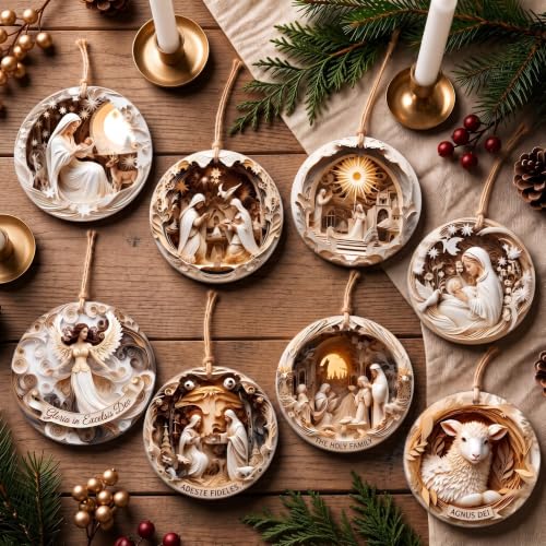 Shellwei 24 Pcs Christmas Ornament Bulk Wooden Nativity Scene Music Sheet - style: Woodland