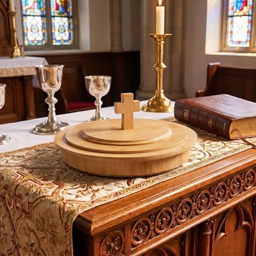 Zhehao 1 Pcs Wood Communion Bread Plate for Church Holy Communion Wafer Tray with Lid Elegant Worship Serving Plate for Church Service Ceremony (Bamboo Style) - style: Bamboo Style