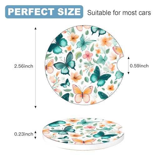 Ceramic Car Cup Holder Coasters Set of 2, 2.56 in Butterfly - color: Colorful Butterfly