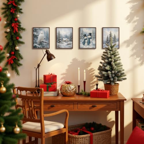 DOFQZ Rustic Christmas Tree Winter Scene Wall Art Prints 8x10 Set of 4 - color: 42Child, size: 8*10