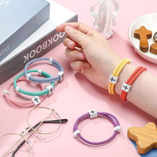 Landical 6 Pcs Cross Bracelet Men Adjustable Braided Rope - color: Bright Color