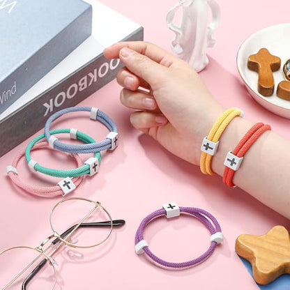 Landical 6 Pcs Cross Bracelet Men Adjustable Braided Rope - color: Bright Color