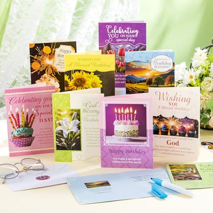 Motiskyy 48 Pack Religious Christian Birthday Cards Bulk with Scripture Assorted Bible Verse 4.5 x 6.2 Inch Christian Blessings Birthday Greeting Cards with Envelopes and Stickers (Warm Message Style) - style: Warm Message Style