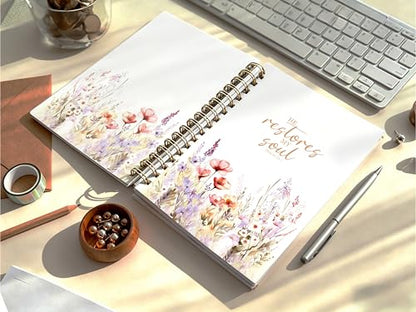 JMICTUB Floral Christian Spiral Notebook 5.5x8.3, He Restores My Soul Bible Verse Journal, Christian Gifts for Women, Psalm 23:3 Scripture Religious Hardcover Lined Notebook Journal - color: Spiral notebook-31