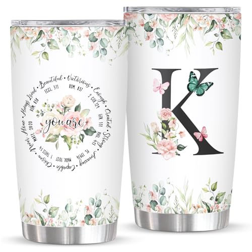 Personalized Initial K Tumbler 20oz, Monogrammed Gift for Women Birthday Mothers Day Religious Gift, Personalized Christian Gift for Women Initial Coffee Mug - style: Initial K cup
