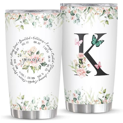 Personalized Initial K Tumbler 20oz, Monogrammed Gift for Women Birthday Mothers Day Religious Gift, Personalized Christian Gift for Women Initial Coffee Mug - style: Initial K cup