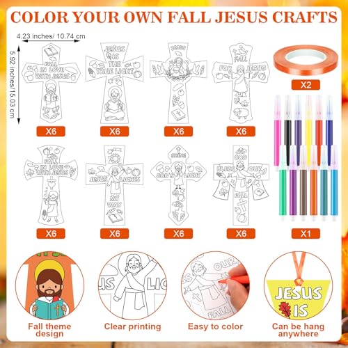 Dunzoom 48 Set Fall Religious Crafts Kit Fall for Jesus DIY Coloring Crafts - style: Fall