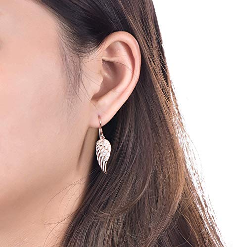 Starchenie Angel Wings Dangle Earrings for Women 925 Sterling Silver Cubic Zirconia Threader Earrings - color: Rose Gold