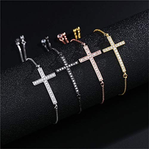 Classic Design AAA+ Cubic Zirconia Cross Charm Bracelets for Women Girl Adjustable Copper Chain Bracelet & Bangle Christian Jewelry Baptism Gift - color: 14K Gold Plated