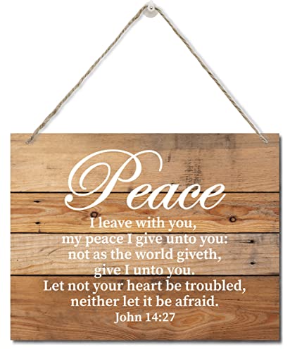 Bible Verse Printed Wood Plaque Sign Wall Hanging, Home Wall Decor Peace I Leave With You, My Peace I Give Unto You Scripture Rustic Hanging Wall Plaque Wood Signs, John 14:27 Christian Sign - color: John 14:27